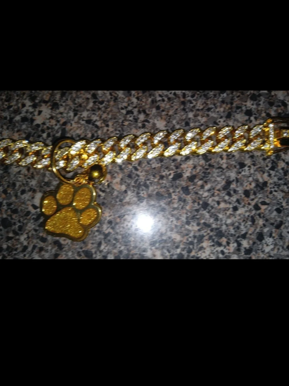Gold Paw Charm Cuban-Style Dog/ Cat Collar - Sparkling Gold